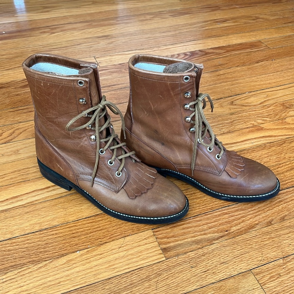 Leather  lace up cowboy boots